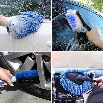 Cleaning car with detailing brush kit